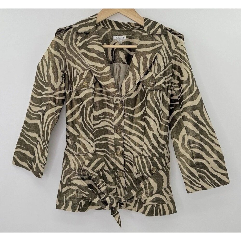 Cache Funky Rich Flashy Animal Metallic Coated Blazer Jacket Sm Boho Old Money